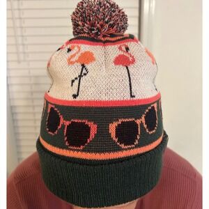 KAVU Herschel Pom Beanie Green Flamingo Sunglasses Knit Hat One Size